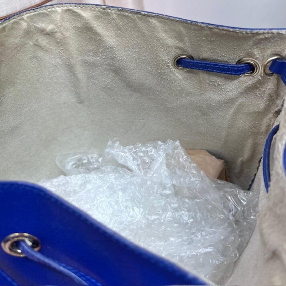 Furla Blue Leather Hobo Shoulder Bag 13"x4"x11" +FREE Chiffon Floral Scarf (40 - Picture 10 of 15